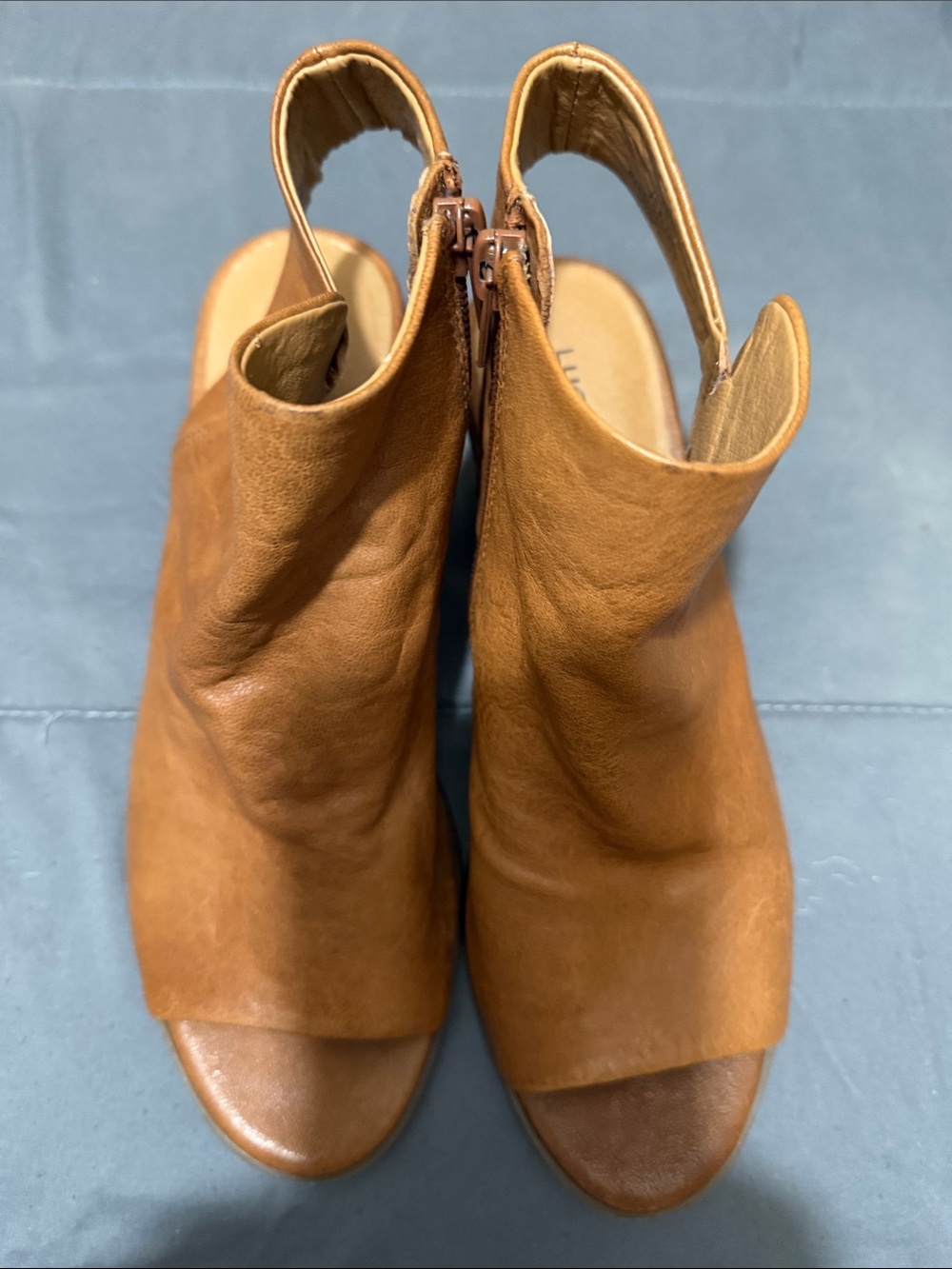 Lucky Brand Cognac Leather Open-Toe Slingback Mules